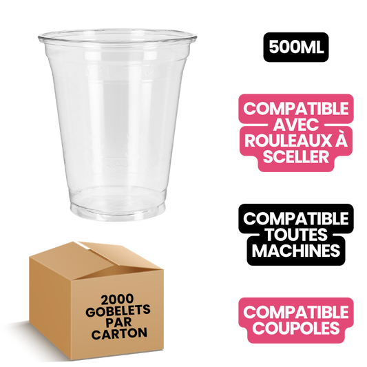 Gobelets en Plastique 500ml pour Bubble Tea